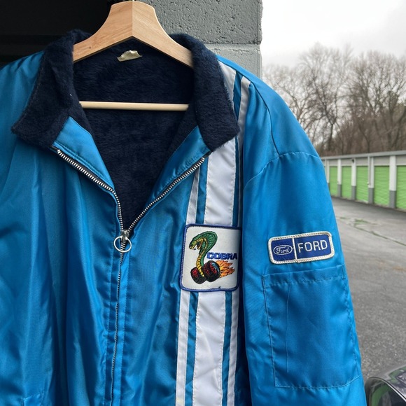 Ford Other - Vintage 60s 70s Ford Shelby Cobra Racing Jacket Blue White Faux Fur Lined XL